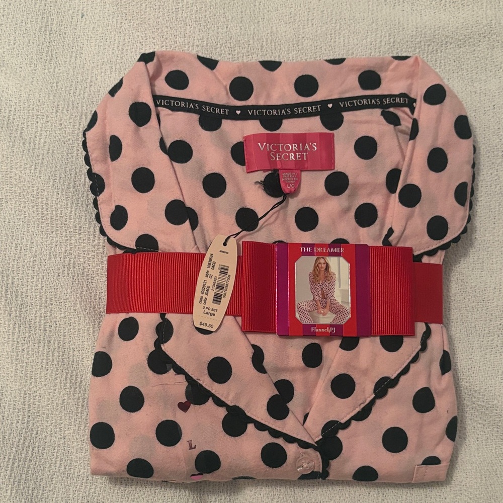 Victoria's Secret Pink and Black Polka Dot Pajama Set